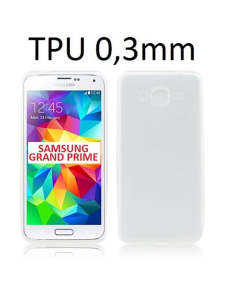 CUSTODIA GEL TPU SILICONE ULTRA SLIM 0,3mm per SAMSUNG G530H GALAXY GRAND PRIME COLORE BIANCO TRASPARENTE