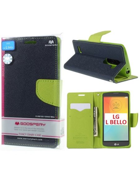 CUSTODIA FLIP ORIZZONTALE per LG L BELLO, D331, L PRIME, D337 CON INTERNO IN TPU E STAND COLORE BLU FANCY DIARY BLISTER MERCURY