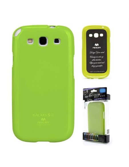 CUSTODIA GEL TPU SILICONE per SAMSUNG I9300 GALAXY S3, I9300i GALAXY S3 NEO VERDE LUCIDO CON GLITTER ALTA QUALITA' MERCURY BLIST