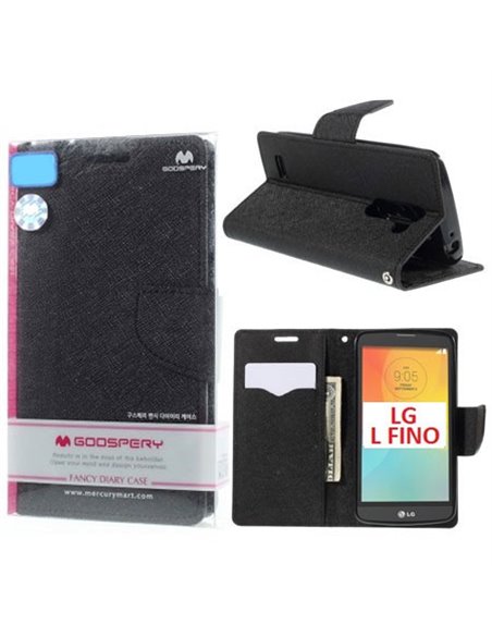 CUSTODIA FLIP ORIZZONTALE per LG L FINO, D290N, D295 CON INTERNO IN TPU E STAND COLORE NERO FANCY DIARY BLISTER MERCURY