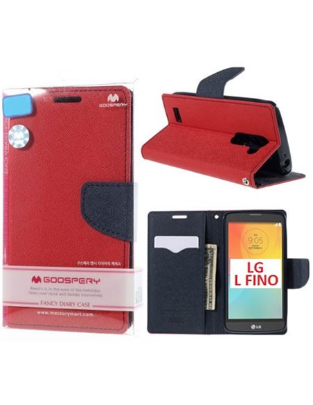 CUSTODIA FLIP ORIZZONTALE per LG L FINO, D290N, D295 CON INTERNO IN TPU E STAND COLORE ROSSO FANCY DIARY BLISTER MERCURY