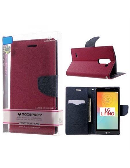 CUSTODIA FLIP ORIZZONTALE per LG L FINO, D290N, D295 CON INTERNO IN TPU E STAND COLORE FUCSIA FANCY DIARY BLISTER MERCURY