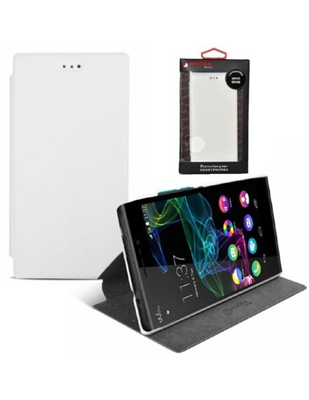 CUSTODIA FLIP ORIZZONTALE SLIM PELLE per WIKO RIDGE 4G CON STAND COLORE BIANCO ALTA QUALITA' MOCCA BLISTER