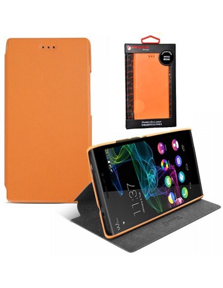 CUSTODIA FLIP ORIZZONTALE SLIM PELLE per WIKO RIDGE 4G CON STAND COLORE ARANCIONE ALTA QUALITA' MOCCA BLISTER