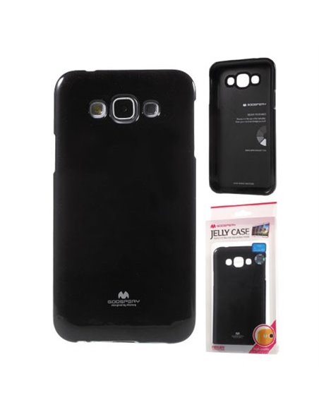 CUSTODIA GEL TPU SILICONE per SAMSUNG SM-E700 GALAXY E7 COLORE NERO LUCIDO CON GLITTER ALTA QUALITA' MERCURY BLISTER