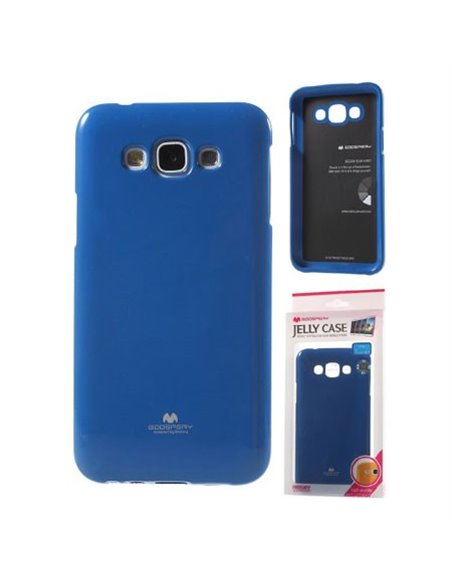 CUSTODIA GEL TPU SILICONE per SAMSUNG SM-E700 GALAXY E7 COLORE BLU LUCIDO CON GLITTER ALTA QUALITA' MERCURY BLISTER