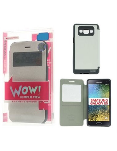 CUSTODIA FLIP ORIZZONTALE per SAMSUNG SM-E500 GALAXY E5 CON FINESTRA ID E INTERNO IN TPU COLORE BIANCO WOW! MERCURY BLISTER