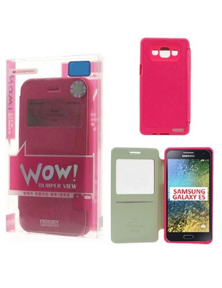 CUSTODIA FLIP ORIZZONTALE per SAMSUNG SM-E500 GALAXY E5 CON FINESTRA ID E INTERNO IN TPU COLORE FUCSIA WOW! MERCURY BLISTER