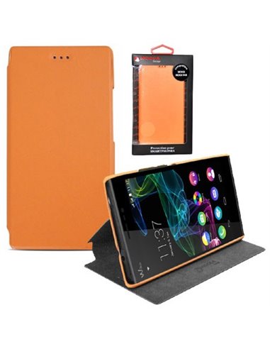 CUSTODIA FLIP ORIZZONTALE SLIM PELLE per WIKO RIDGE FAB 4G CON STAND COLORE ARANCIONE ALTA QUALITA' MOCCA BLISTER