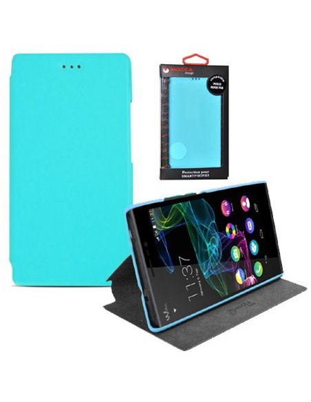 CUSTODIA FLIP ORIZZONTALE SLIM PELLE per WIKO RIDGE FAB 4G CON STAND COLORE AZZURRO ALTA QUALITA' MOCCA BLISTER