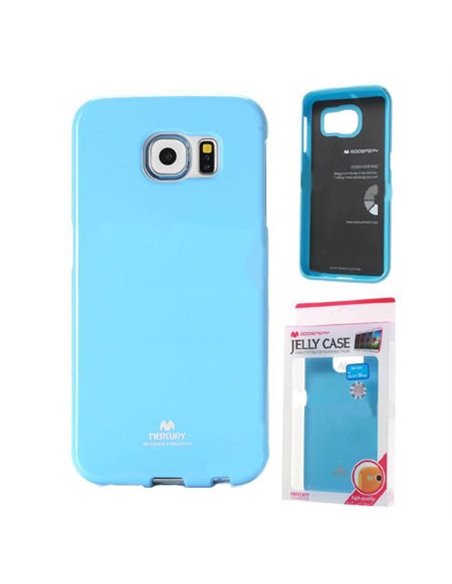 CUSTODIA GEL TPU SILICONE per SAMSUNG SM-G920 GALAXY S6 COLORE AZZURRO LUCIDO CON GLITTER ALTA QUALITA' MERCURY BLISTER