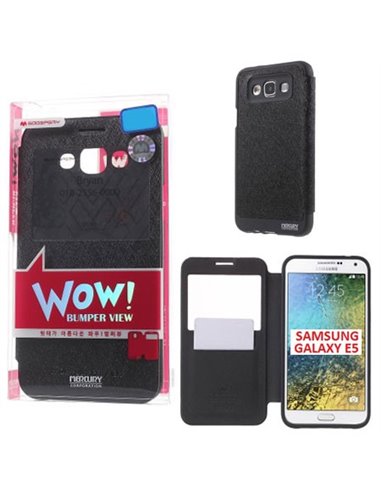 CUSTODIA FLIP ORIZZONTALE per SAMSUNG SM-E500 GALAXY E5 CON FINESTRA ID E INTERNO IN TPU COLORE NERO WOW! MERCURY BLISTER