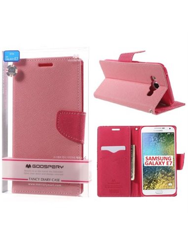 CUSTODIA FLIP ORIZZONTALE per SAMSUNG SM-E700 GALAXY E7 CON INTERNO IN TPU E STAND COLORE ROSA FANCY DIARY MERCURY BLISTER