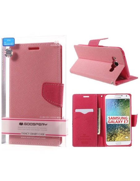 CUSTODIA FLIP ORIZZONTALE per SAMSUNG SM-E700 GALAXY E7 CON INTERNO IN TPU E STAND COLORE ROSA FANCY DIARY MERCURY BLISTER