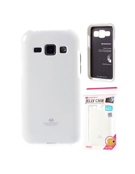 CUSTODIA GEL TPU SILICONE per SAMSUNG SM-J100H GALAXY J1 COLORE BIANCO LUCIDO CON GLITTER ALTA QUALITA' MERCURY BLISTER