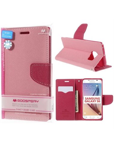 CUSTODIA FLIP ORIZZONTALE per SAMSUNG SM-G920 GALAXY S6 CON INTERNO IN TPU E STAND COLORE ROSA FANCY DIARY BLISTER MERCURY