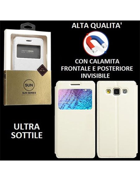 CUSTODIA FLIP ORIZZONTALE PELLE per SAMSUNG SM-J100H GALAXY J1 con CHIUSURA MAGNETICA INVISIBILE, STAND ED INTERNO IN TPU BIANCO