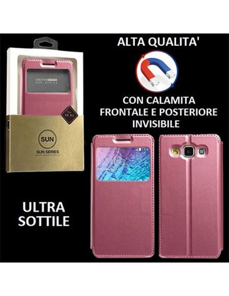 CUSTODIA FLIP ORIZZONTALE PELLE per SAMSUNG SM-J100H GALAXY J1 con CHIUSURA MAGNETICA INVISIBILE, STAND ED INTERNO IN TPU ROSA