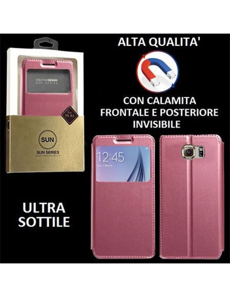 CUSTODIA FLIP ORIZZONTALE PELLE per SAMSUNG SM-G920 GALAXY S6 con CHIUSURA MAGNETICA INVISIBILE, STAND ED INTERNO IN TPU ROSA