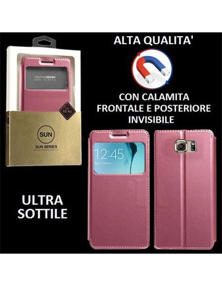 CUSTODIA FLIP ORIZZONTALE PELLE per SAMSUNG SM-G925 GALAXY S6 EDGE con CHIUSURA MAGNETICA INVISIBILE ED INTERNO IN TPU ROSA