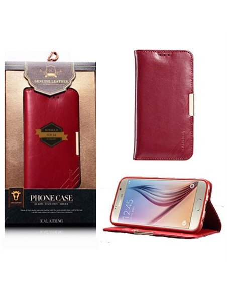 CUSTODIA FLIP ORIZZONTALE VERA PELLE per SAMSUNG SM-G920 GALAXY S6 CON STAND  ED INTERNO IN TPU BORDEAUX ROYALE BLISTER