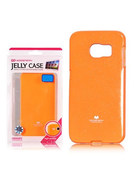 CUSTODIA GEL TPU SILICONE per SAMSUNG SM-G920 GALAXY S6 ARANCIONE FLUORESCENTE CON GLITTER ALTA QUALITA' MERCURY BLISTER