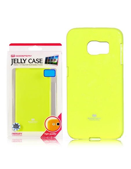 CUSTODIA GEL TPU SILICONE per SAMSUNG SM-G925 GALAXY S6 EDGE GIALLO FLUORESCENTE CON GLITTER ALTA QUALITA' MERCURY BLISTER