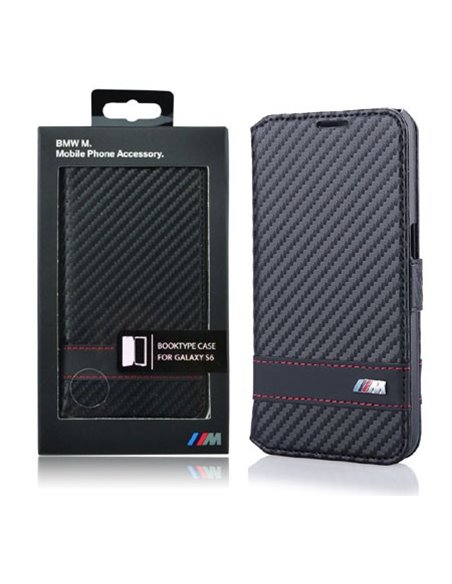 CUSTODIA FLIP ORIZZONTALE VERA PELLE BMW BMFLBKS6MCC per SAMSUNG SM-G920 GALAXY S6 CON PORTA CARTE COLORE NERO BLISTER