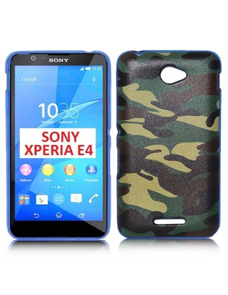 CUSTODIA GEL TPU SILICONE per SONY XPERIA E4, E2104, E2105 CON FANTASIA MILITARE COLORE VERDE E CORNICE BLU