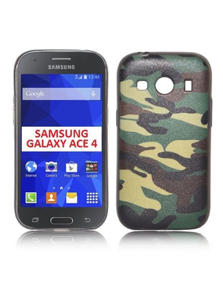 CUSTODIA GEL TPU SILICONE per SAMSUNG G357 GALAXY ACE 4 CON FANTASIA MILITARE COLORE VERDE