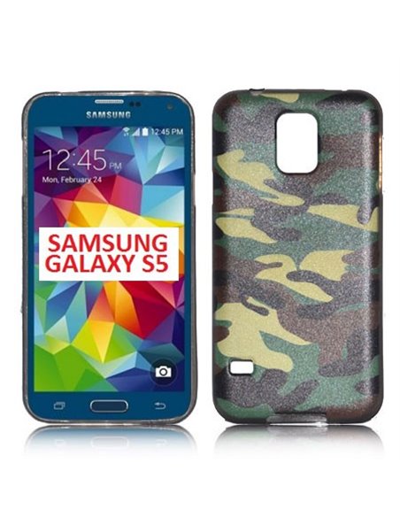 CUSTODIA GEL TPU SILICONE per SAMSUNG G900F GALAXY S5, GALAXY S5 NEO G903F, GALAXY S5 PLUS CON FANTASIA MILITARE COLORE VERDE