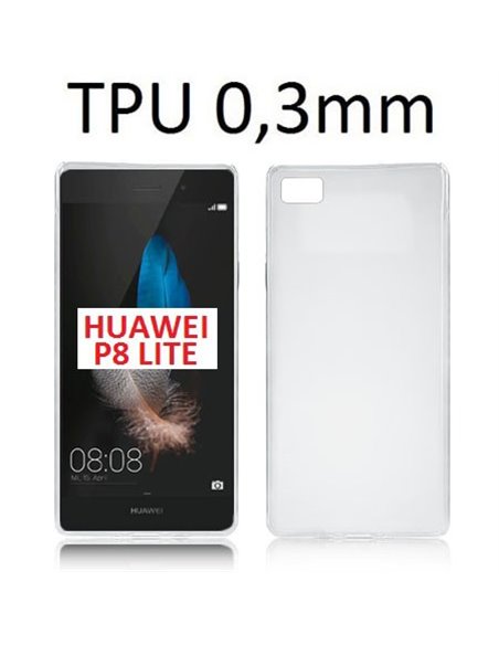 CUSTODIA GEL TPU SILICONE ULTRA SLIM 0,3mm per HUAWEI P8 LITE COLORE BIANCO TRASPARENTE