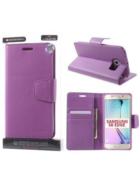 CUSTODIA FLIP ORIZZONTALE PELLE per SAMSUNG SM-G925 GALAXY S6 EDGE CON INTERNO IN TPU E STAND VIOLA SONATA MERCURY BLISTER