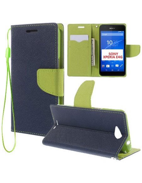 CUSTODIA FLIP ORIZZONTALE per SONY XPERIA E4G, SONY XPERIA E4G DUAL CON INTERNO IN TPU, STAND E PORTA CARTE COLORE BLU