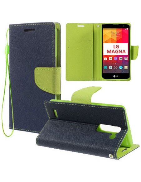 CUSTODIA FLIP ORIZZONTALE per LG MAGNA, G4C, H525N CON INTERNO IN TPU, STAND, PORTA CARTE E LACCIO DA POLSO COLORE BLU