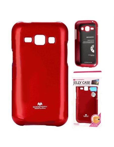 CUSTODIA GEL TPU SILICONE per SAMSUNG SM-J100H GALAXY J1 COLORE ROSSO LUCIDO CON GLITTER ALTA QUALITA' MERCURY BLISTER