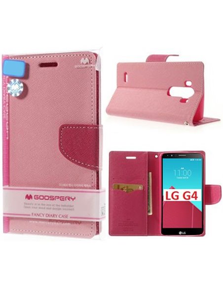 CUSTODIA FLIP ORIZZONTALE per LG G4, H815 CON STAND, INTERNO IN TPU SILICONE E PORTA CARTE COLORE ROSA FANCY DIARY BLISTER MERCU