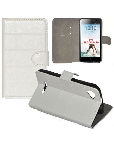 CUSTODIA FLIP ORIZZONTALE SIMILPELLE per ZTE BLADE A450 CON STAND, INTERNO IN TPU E CHIUSURA MAGNETICA COLORE BIANCO