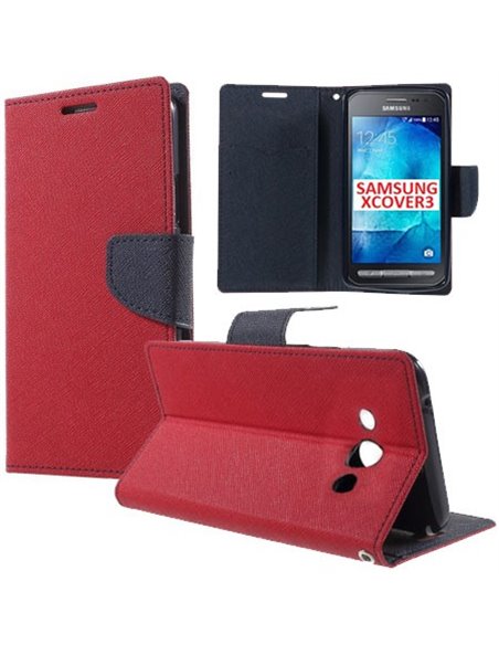 CUSTODIA FLIP ORIZZONTALE per SAMSUNG SM-G388F GALAXY XCOVER 3 CON INTERNO IN TPU SILICONE, STAND E PORTA CARTE COLORE ROSSO