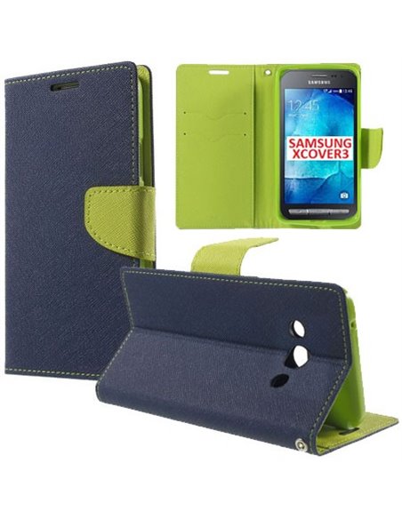 CUSTODIA FLIP ORIZZONTALE per SAMSUNG SM-G388F GALAXY XCOVER 3 CON INTERNO IN TPU SILICONE, STAND E PORTA CARTE COLORE BLU