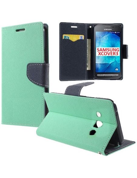 CUSTODIA FLIP ORIZZONTALE per SAMSUNG SM-G388F GALAXY XCOVER 3 CON INTERNO IN TPU, STAND E PORTA CARTE COLORE VERDE ACQUA