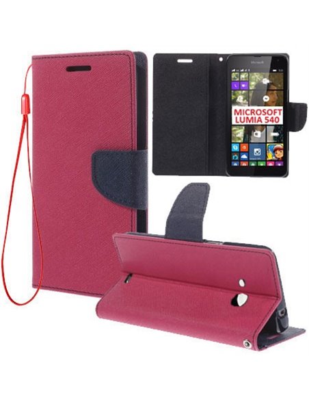 CUSTODIA FLIP ORIZZONTALE per MICROSOFT LUMIA 540 DUAL SIM CON INTERNO IN TPU SILICONE, STAND E PORTA CARTE COLORE FUCSIA