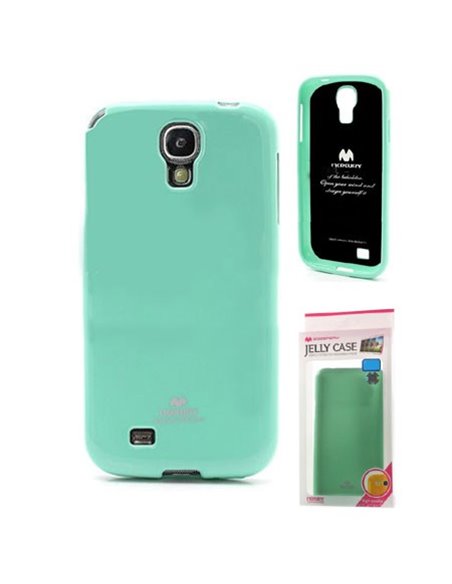 CUSTODIA GEL TPU SILICONE per SAMSUNG I9500 GALAXY S4, I9502, I9505 COLORE VERDE  ACQUA LUCIDO CON GLITTER ALTA QUALITA' MERCURY