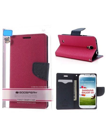 CUSTODIA FLIP ORIZZONTALE per SAMSUNG I9500 GALAXY S4 CON STAND E INTERNO IN TPU COLORE FUCSIA FANCY DIARY MERCURY BLISTER