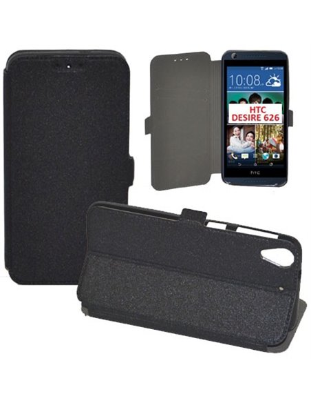 CUSTODIA FLIP ORIZZONTALE SLIM per HTC DESIRE 626, A32, D626W CON INTERNO IN TPU SILICONE, STAND E TASCHE PORTA CARTE COLORE NER
