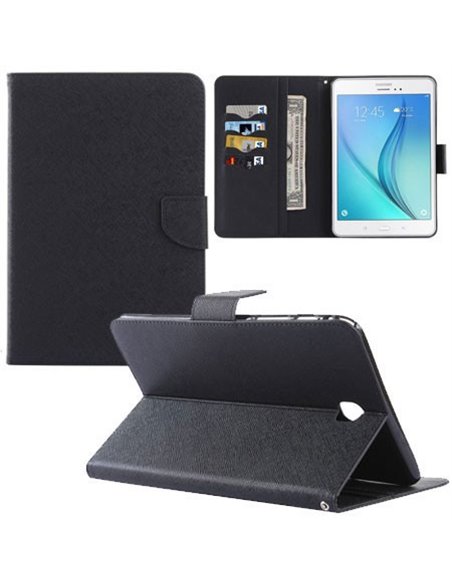 CUSTODIA BOOK ORIZZONTALE per SAMSUNG GALAXY TAB A 8.0, SM-T350 CON STAND, INTERNO IN TPU E TASCHE PORTA CARTE COLORE NERO