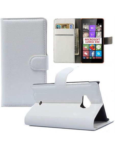 CUSTODIA FLIP ORIZZONTALE SIMILPELLE per MICROSOFT LUMIA 540 DUAL SIM CON STAND, PORTA CARTE E CHIUSURA MAGNETICA BIANCO