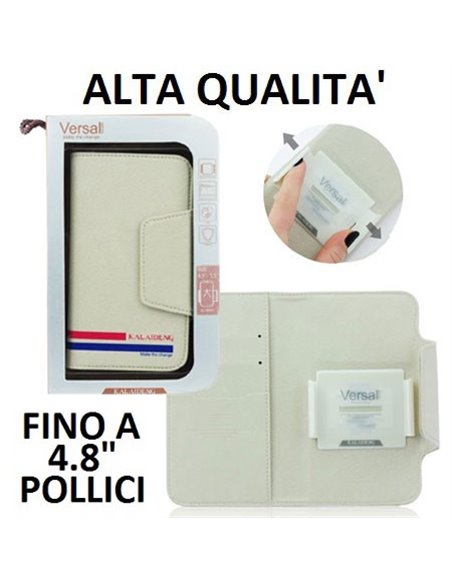 CUSTODIA FLIP ORIZZONTALE PELLE UNIVERSALE CON PORTA CARTE PER DISPOSITIVI FINO A 4,8' POLLICI COLORE BEIGE ALTA QUALITA' VERSAL