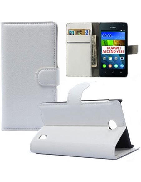 CUSTODIA FLIP ORIZZONTALE SIMILPELLE per HUAWEI ASCEND Y635 CON STAND E CHIUSURA MAGNETICA COLORE BIANCO