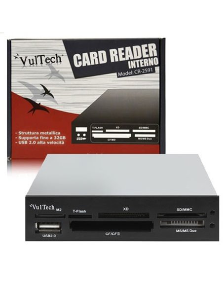 CARD READER INTERNO 3.5'POLLICI 54 in 1 SDXC CON PORTA USB 2.0, INGRESSO MICRO SD E STRUTTURA IN FERRO NERO CR-2591 VULTECH
